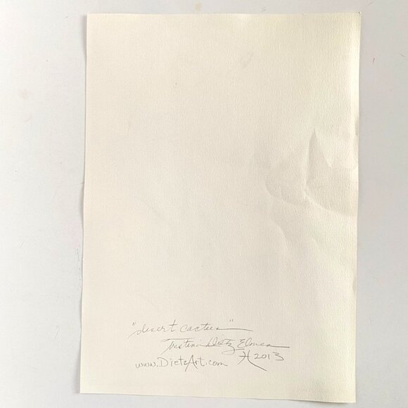 Desert Cactus Original Acrylic Inks Wall Art Painting 11x15in Red Green Yellow - Picture 9 of 10